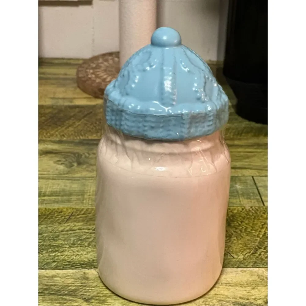Rae Dunn SNOW DAY w/ BLUE Hat Lid Ceramic Baby Canister Candy Jar Farmhouse Deco
